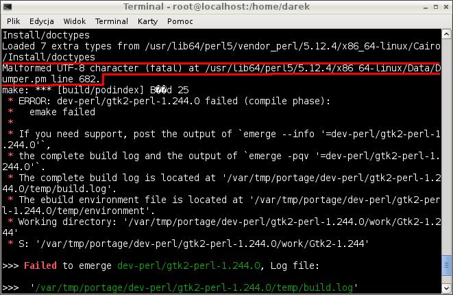 Malformed UTF-8 character (fatal) at /usr/lib64/perl5/5.12.4/x86_64-linux/Data/Dumper.pm line 682