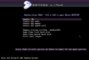 Menu wyboru rozruchu Gentoo Live