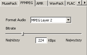 Zakładka Audio - parametry