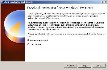 Oracle VirtualBox - Przydział miejsca na fizycznym dysku twardym